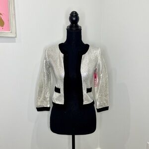 Xhilaration Silver Metallic Knit Cropped Cardigan